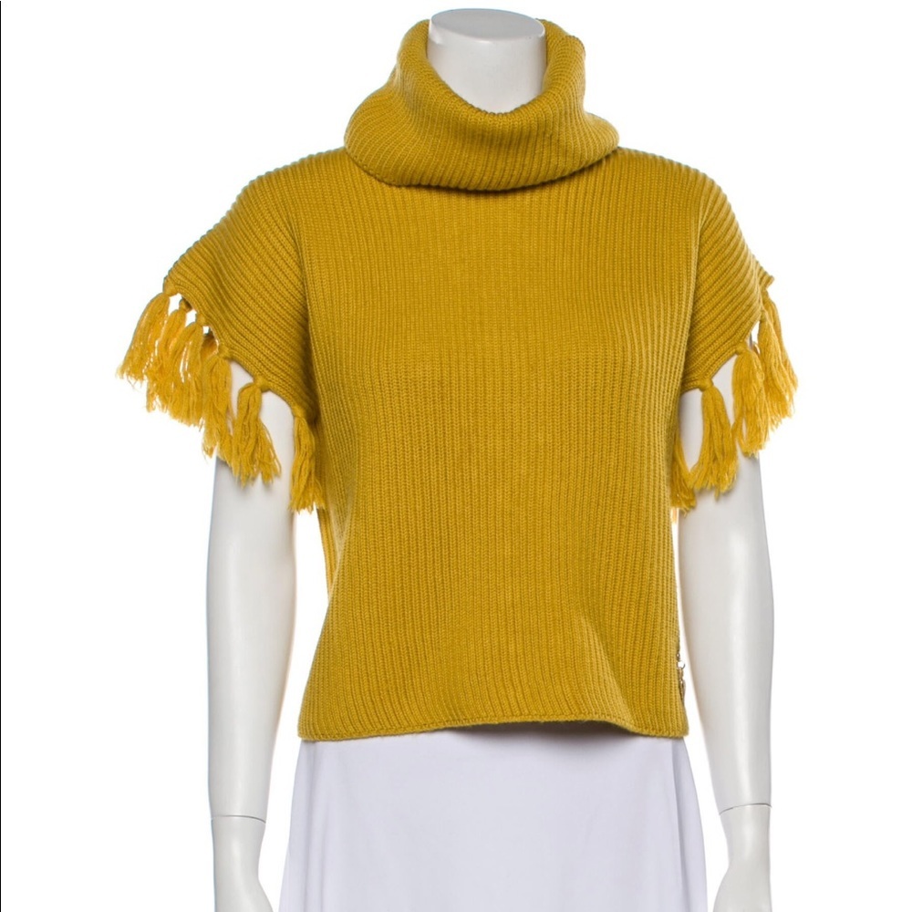 Love Moschino Yellow Fringe Turtleneck Sweater S